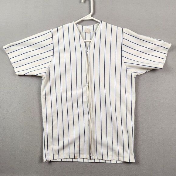 Vtg Blank Blue Pin Stripe Southern Athletic Baseball Jersey Shirt Zip Up Medium - Picture 1 of 6